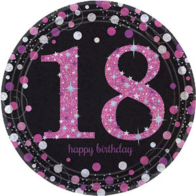 Hovedbilde Papptallerken 18 år Pink 16-pk
