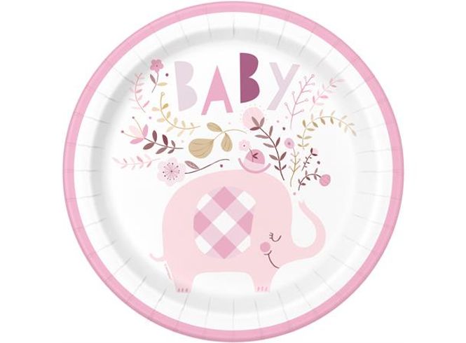 Hovedbilde Rosa Elefant Floral Papptallerken 8-pk