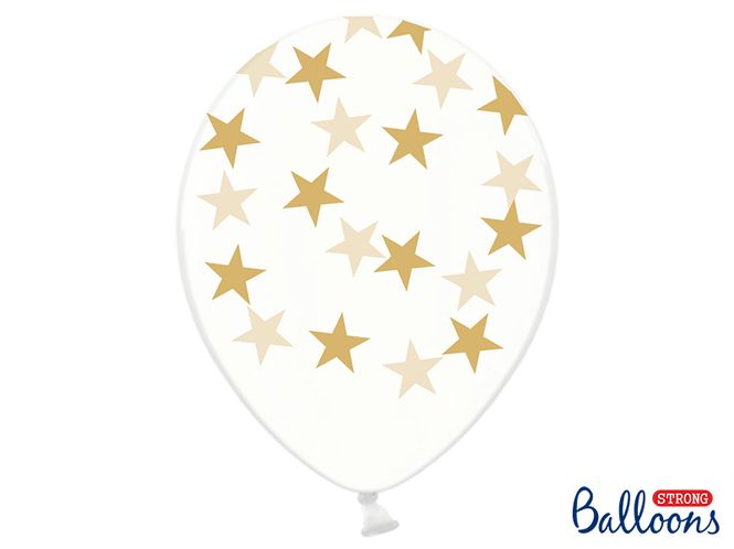 Hovedbilde Ballonger Klar Stjerner Gull 6-pk