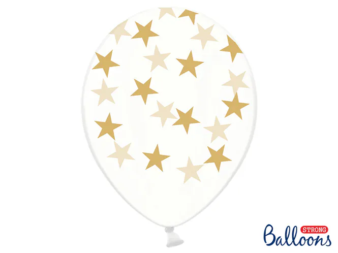 Hovedbilde Ballonger Klar Stjerner Gull 6-pk