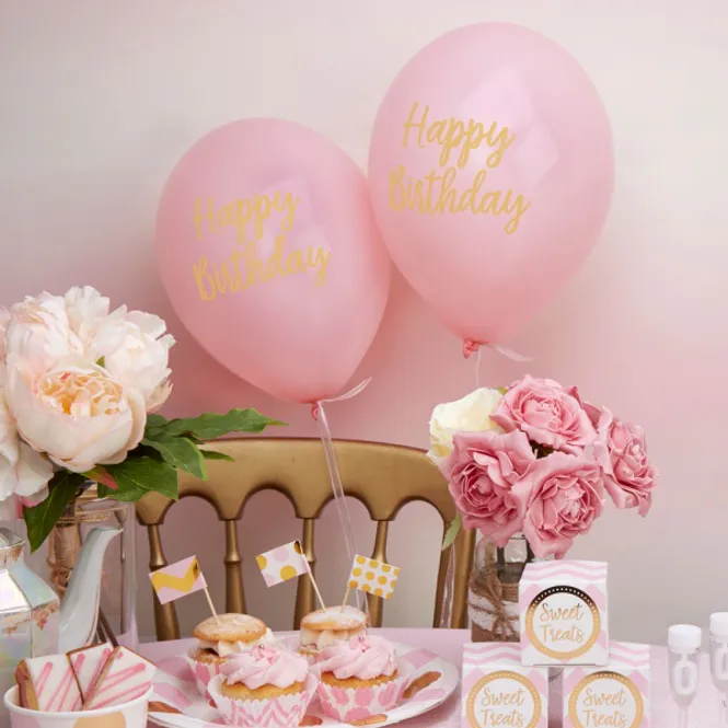 Hovedbilde Ballonger Happy Birthday Rosa 8-pk