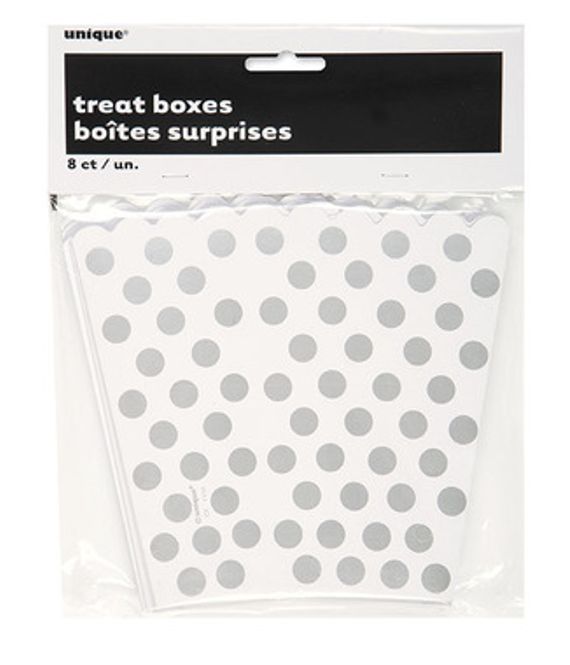 Hovedbilde Boks Til Godsaker Hvit Sølv Dots 8-pk