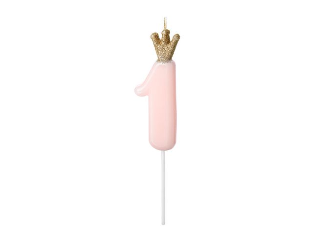 Hovedbilde Bursdagslys 1 År Rosa Med Krone Glitter Gull