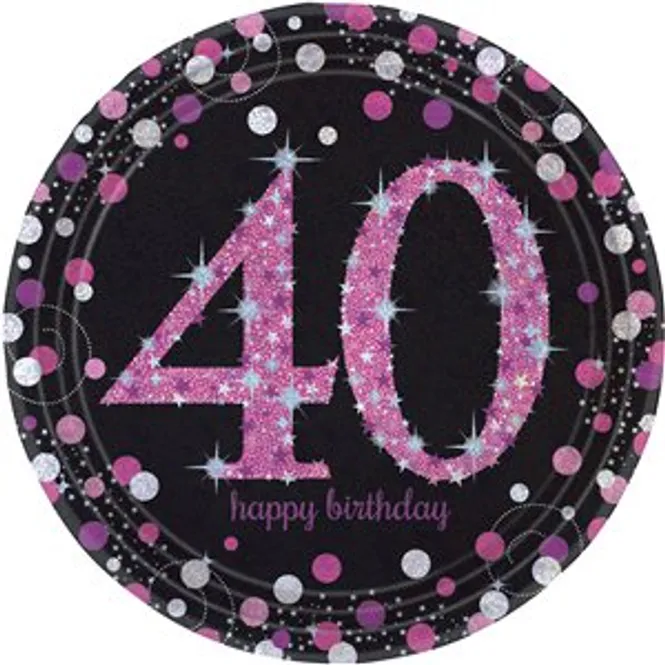Hovedbilde Papptallerken 40-år Pink 8-pk