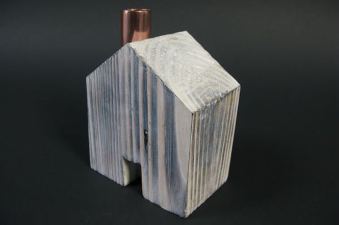 Hovedbilde Trehus hvit Kobber Til Lys 10x6x13cm