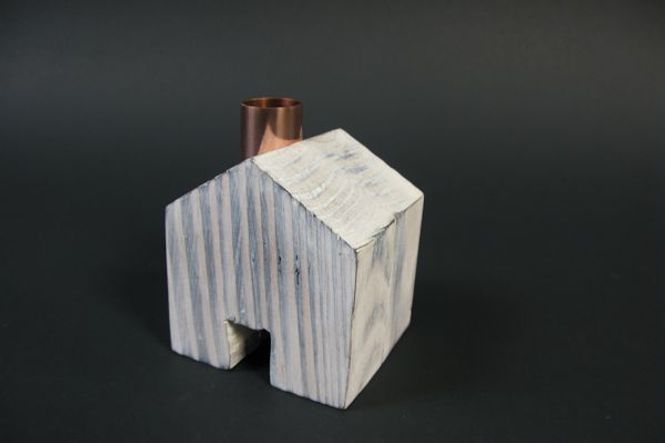 Hovedbilde Trehus hvit Kobber Til Lys 8x7x10cm