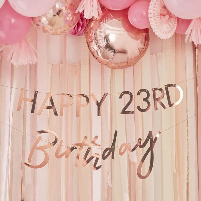Hovedbilde Happy Birthday Tilpasselig Rosegull Banner 2x1,5m